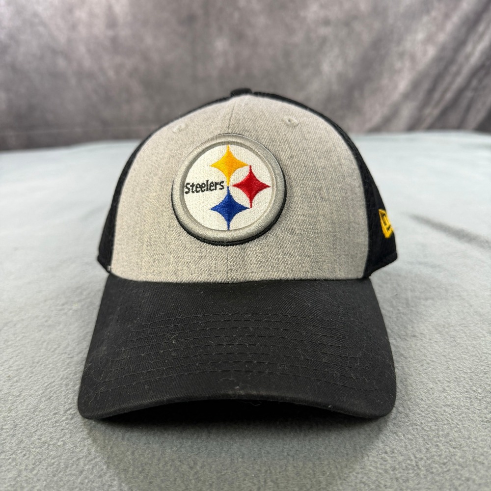 Pittsburgh Steelers New Era 39THIRTY Hat Black‎ Gray Mesh Stretch Fit S/M NFL
